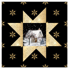 Panel k ušití  - - podkafíčka   - rozměr cca 12x12 cm - zimní domečky (vánoční) panel k ušití - materiál výběr z variant