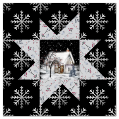 Panel k ušití  - - podkafíčka   - rozměr cca 12x12 cm - zimní domečky (vánoční) panel k ušití - materiál výběr z variant