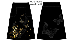OB K - Panel k ušití - sukně Karla - maxi (sukně do A) - noty/motýli výběr z variant - vlastní sublimační tisk