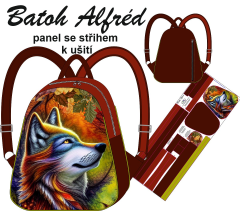 OB Panel k ušití -  Batoh Alfred - větší batoh + bonus panel na klíčenku - vlk návod k panelu zdarma - více v popisu produktu