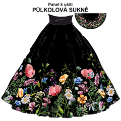 OB Půlkolová sukně luční květy - náš tisk na objednávku – výběr z variant  panel se střihem