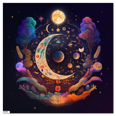 K OB - Koženkový panel o rozměru 24x24 cm - měsíc - koženka - vlastní UV tisk