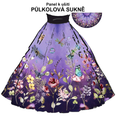 OB Půlkolová sukně květy, motýli, vážky - náš tisk na objednávku – výběr z variant  panel se střihem