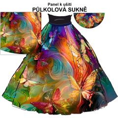 OB Půlkolová sukně motýli - náš tisk na objednávku – výběr z variant  panel se střihem