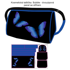OB B - Panel k ušití - kosmetická taštička Bubble + bonus klíčenka - motýli Kočárkovina - fotonávod v popisu produktu