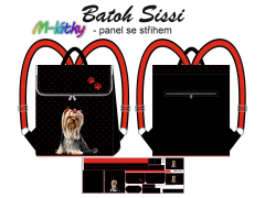 OB Panel se střihem -  Překlápěcí batoh Sissi - jorkšírský teriér návod k panelu zdarma - více v popisu produktu
