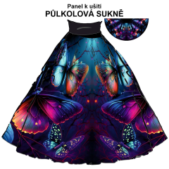 OB Panel - půlkolová sukně  výběr z poloměru od 74  do 145 cm - motýli tisk m-látky – výběr z rozměrů a variant materiálů