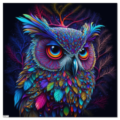 K OB - Koženkový panel o rozměru 30x30 cm - sova - koženka - vlastní UV tisk