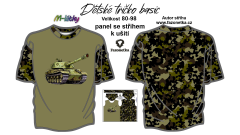 OB F - Panel se střihem k ušití - Tričko dětské Basic 80-98 - Army (maskáč - tank) náš sublimační tisk na objednávku - výběr z velikostí a materiálů