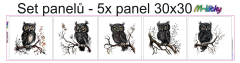 OB Set 5 ks panelů o rozměru 30x30 cm - sovy - náš sublimační tisk  -  na objednávku - výběr z materiálů