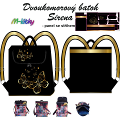 OB Panel se střihem - Batoh Sirena - dvoukomorový překlápěcí batoh - motýli Kočárkovina - fotonávod v popisu produktu