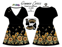 OB F - Panel k ušití - dámské šaty Summer Cross - slunečnice - včely výběr z variant materiálu a velikostí - náš sublimační tisk na objednávku